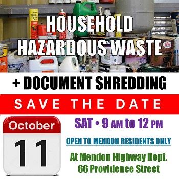 Hazardous Waste Day 10/11 9am-12pm at Highway Dept. 